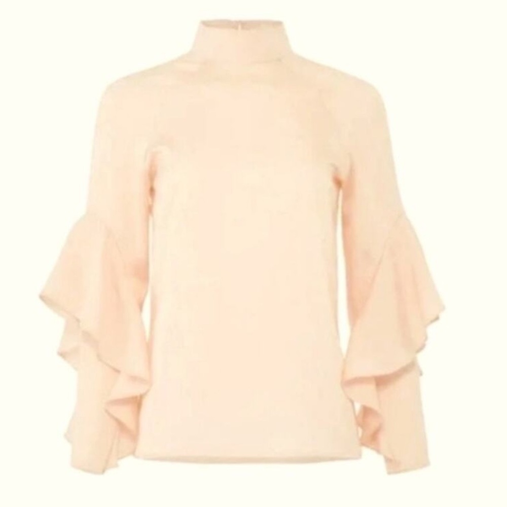 Slate & Willow peach mock-neck blouse with truffle sleeve detail - size S